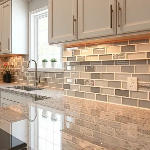 Freshly installed glossy modern tile backsplash in a bright Pasadena kitchen with sleek geometric patterns and polished surfaces