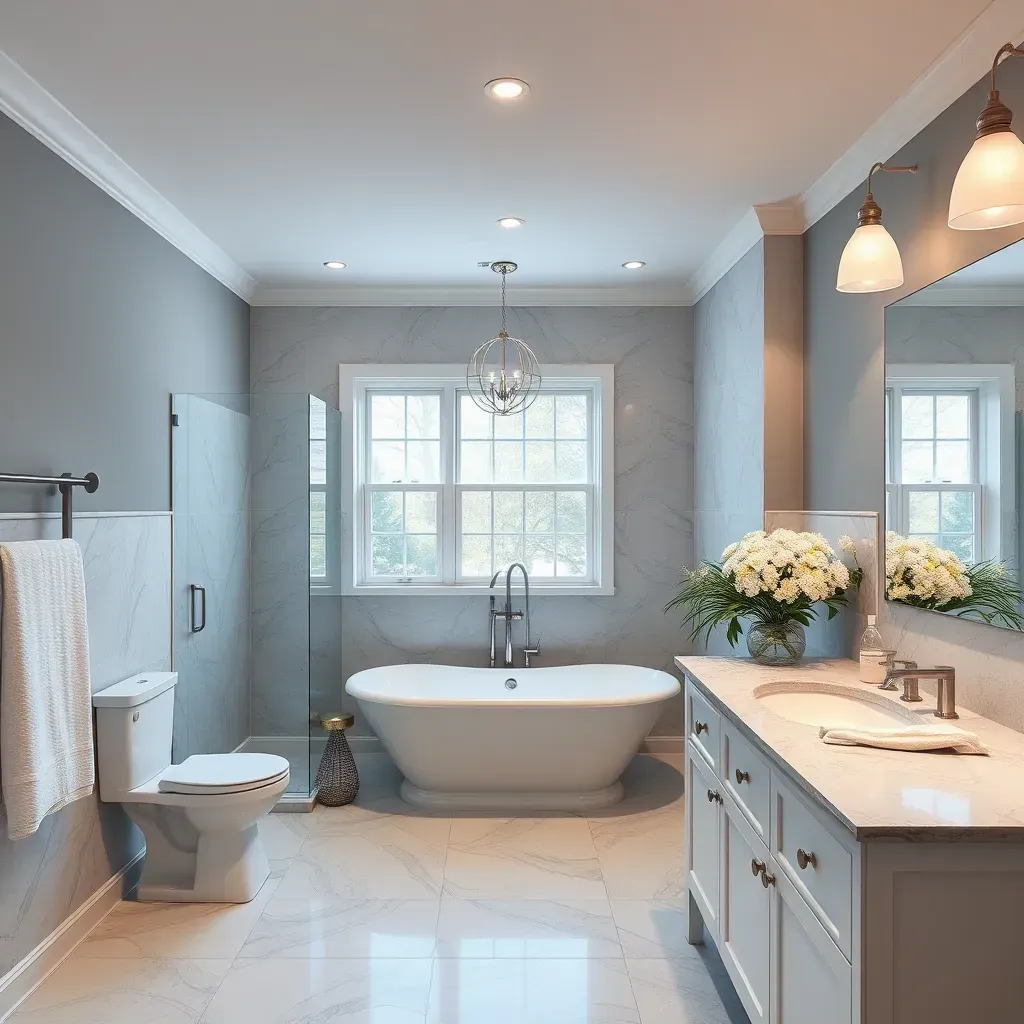 Pasadena, MD bathroom renovation featuring modern fixtures, elegant tile, and stylish decor for a fresh, updated look.