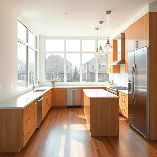 Renovated Fulton Maryland kitchen with quartz countertops stainless steel appliances wooden cabinets hardwood floors and modern lighting