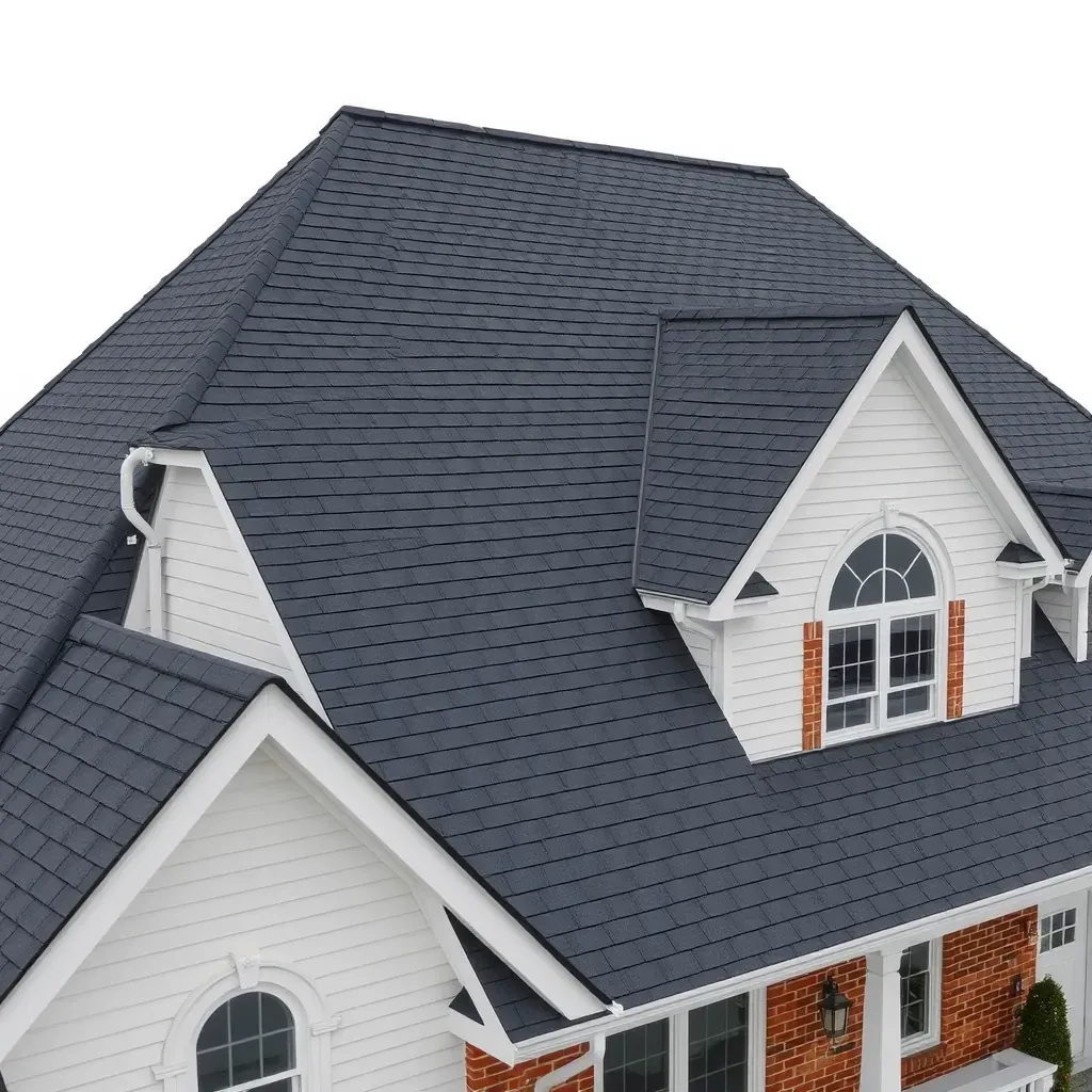 Detailed view of Pasadena, MD roofing with shingles and vents, showcasing residential roof structure and materials.