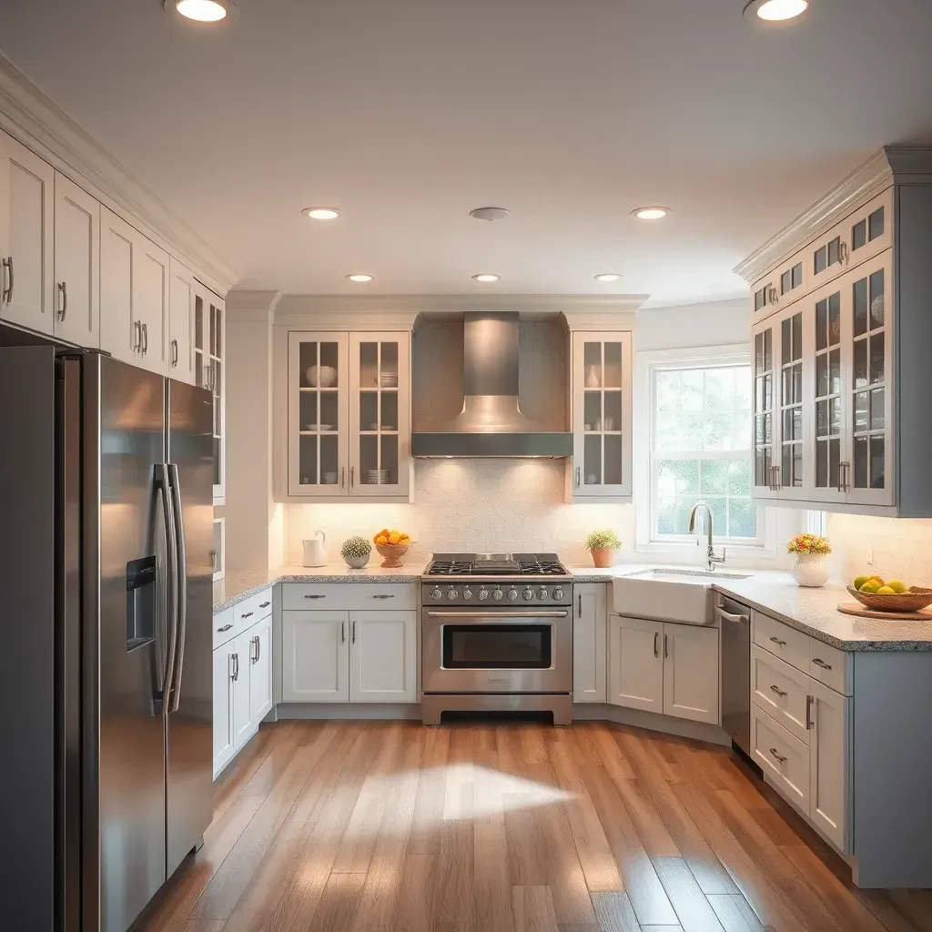 Modern kitchen in Ellicott City, MD with sleek cabinetry, granite countertops, stainless steel appliances, and natural light.