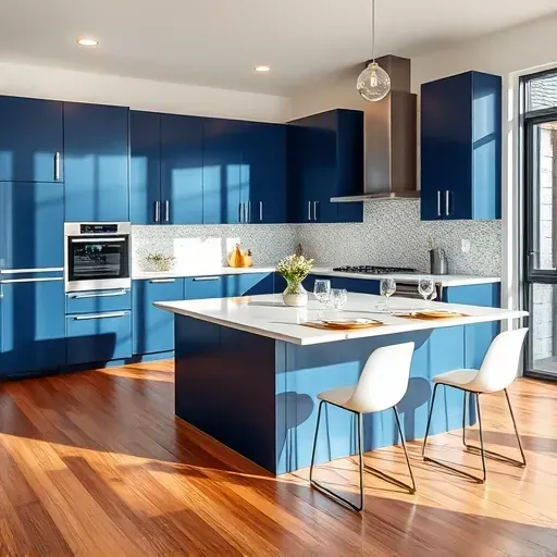 Modern kitchen remodel in Silver Spring MD with sleek cabinets, quartz countertops, and a stylish dining area.