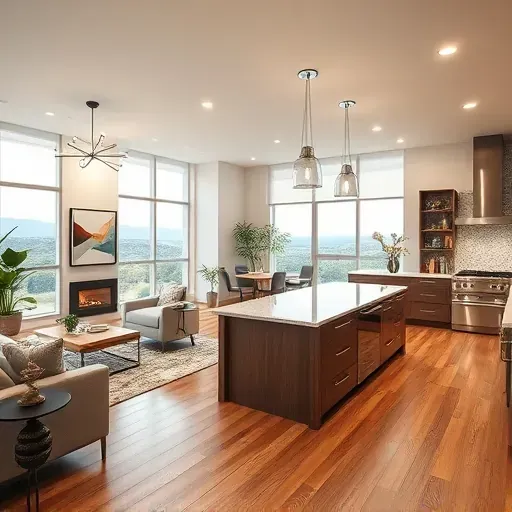 Modern open-concept living space in Silver Spring, MD featuring hardwood floors, stylish decor, and natural light.