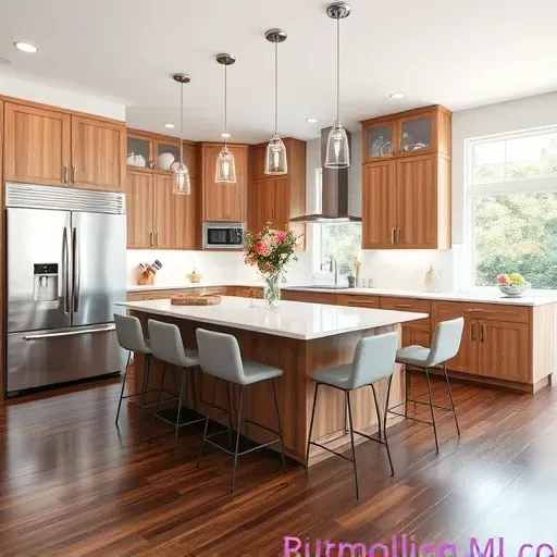 Stunning modern kitchen remodel in Highland, MD with stainless steel appliances, quartz countertops, and stylish decor.