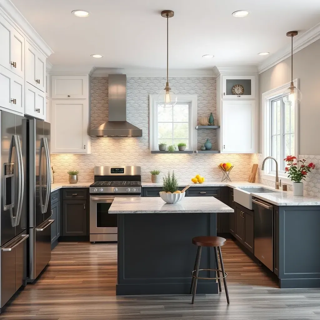 Detailed kitchen remodeling in Glenel, MD with modern cabinets, granite countertops, and stylish lighting.