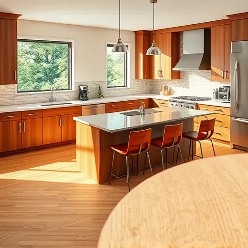 Renovated modern kitchen in Woodbine MD with quartz countertops wooden cabinetry stainless steel appliances and abundant natural light