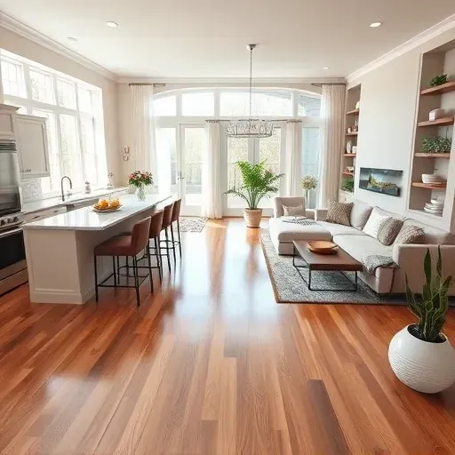 Modern remodeled home in Huntingtown MD with open floor plan, hardwood floors, stainless appliances, and chic decor.