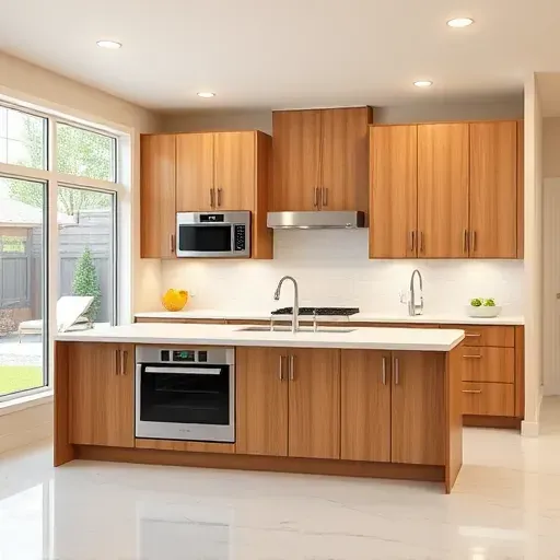 Beautiful renovated kitchen in Port Republic MD with modern wood cabinetry quartz island stainless steel appliances and natural light