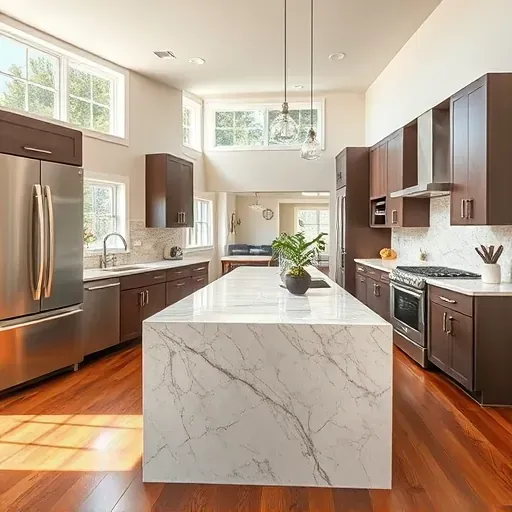 Remodeled Mount Airy MD kitchen with granite countertops stainless steel appliances hardwood floors and natural light