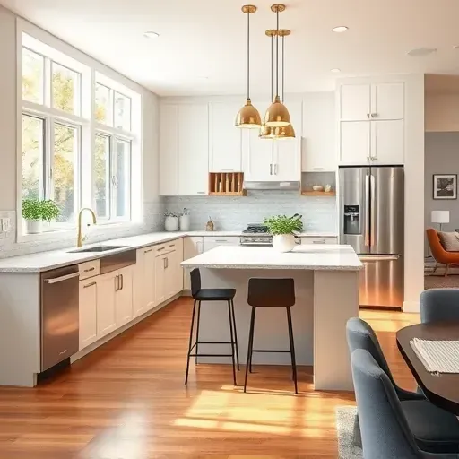 Completed kitchen remodel in Pasadena MD with modern cabinetry, quartz countertops, and stainless steel appliances. Bright layout.