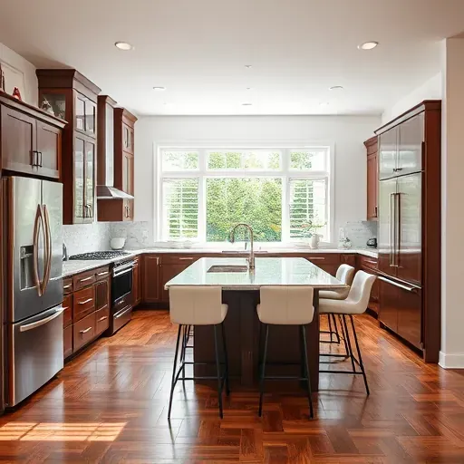 Modern kitchen remodel in Hughesville MD featuring stainless steel appliances, quartz countertops, and rich dark wood cabinetry.