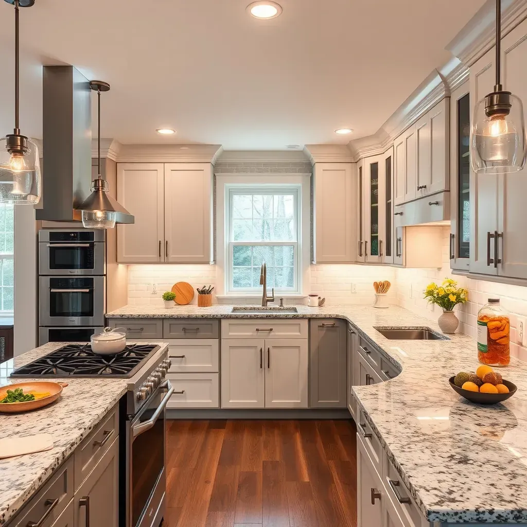 Detailed modern kitchen with granite countertops, stylish cabinets, and sleek appliances in Fulton, MD.