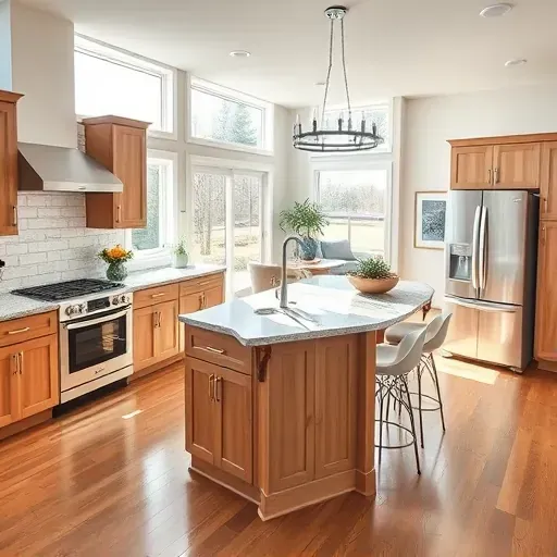 Renovated suburban kitchen in Parkton MD with quartz countertops stainless steel appliances custom wood cabinets natural light polished hardwood floor and open living area