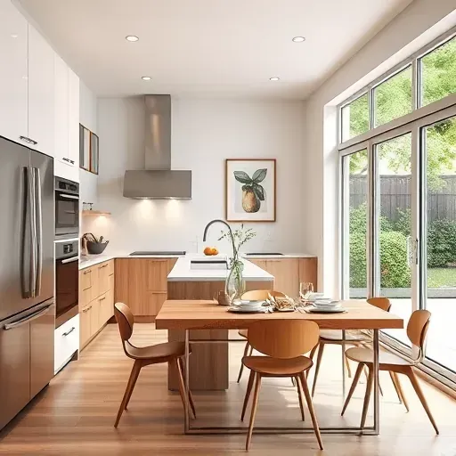 Stylish kitchen remodel in Mount Airy MD featuring modern cabinetry, quartz countertops, and a cozy dining area.