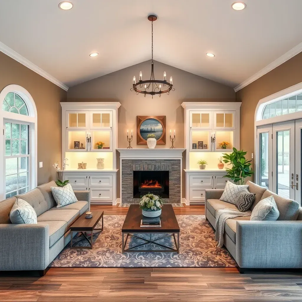 Spacious, modern kitchen and renovated living room in Hanover, MD with construction tools and fresh decor.