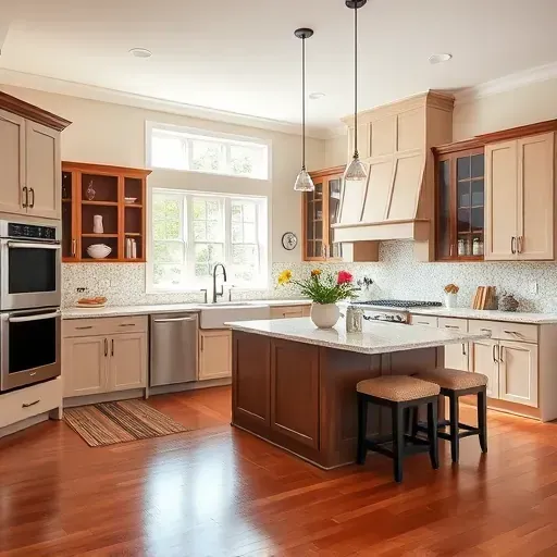 Modern kitchen remodel in Huntingtown MD with bright light, sleek finishes, and elegant cabinetry blending rustic and contemporary styles.