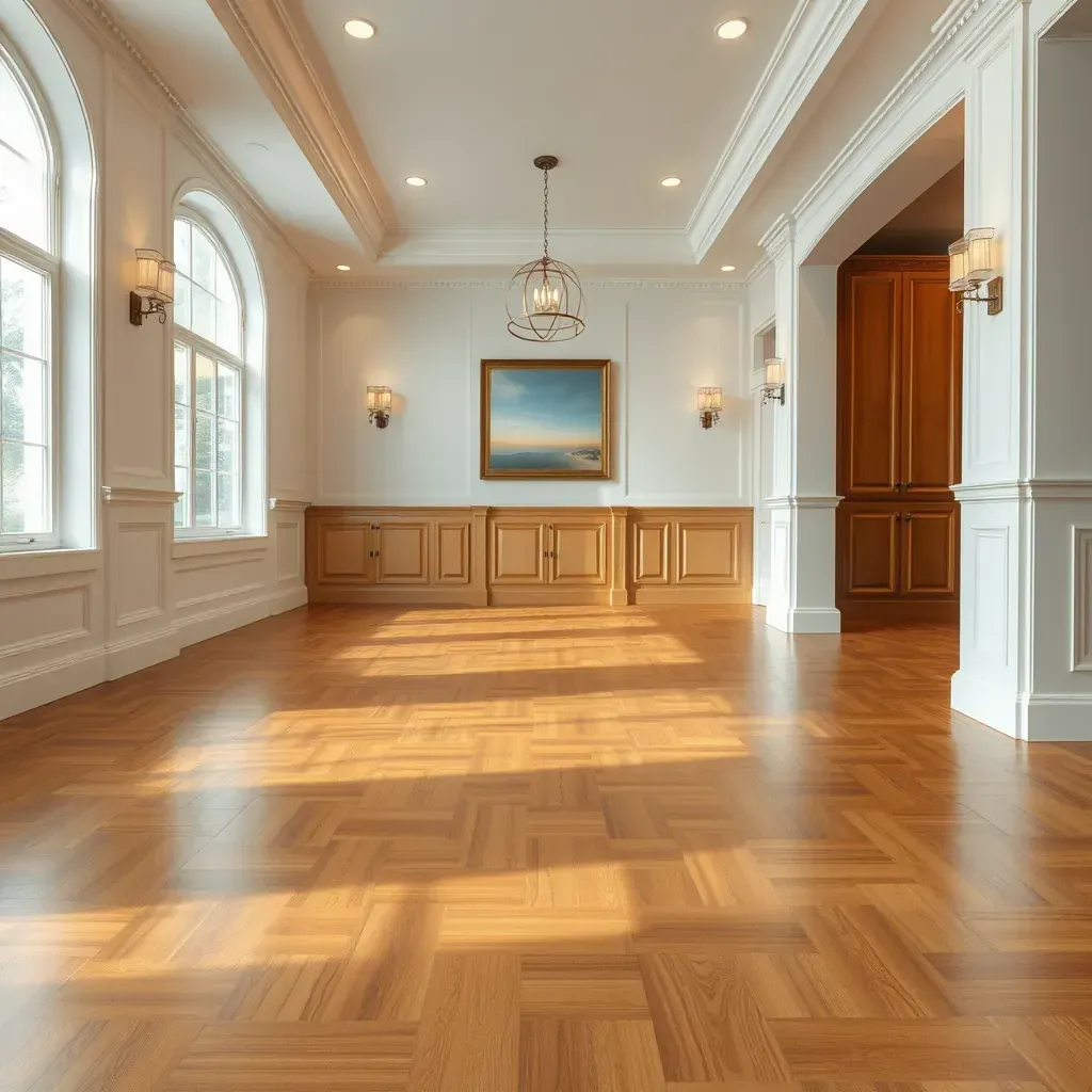 High-quality hardwood flooring in a Pasadena, MD home featuring warm, polished wood planks with natural grain and coastal decor accents.