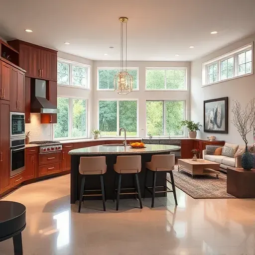 Modern Severna Park kitchen remodel featuring custom dark wood cabinetry, quartz countertops, and bright lighting.