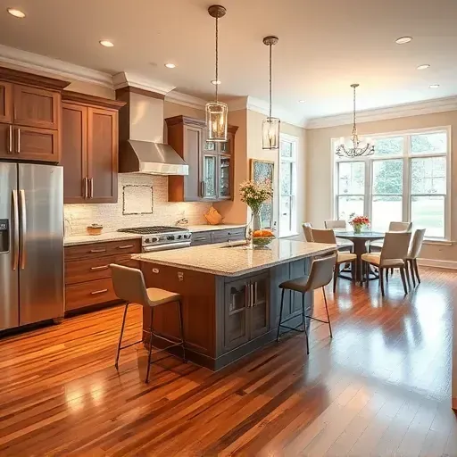 Modern kitchen remodel in Millersville MD with sleek cabinetry, stainless steel appliances, and elegant lighting.