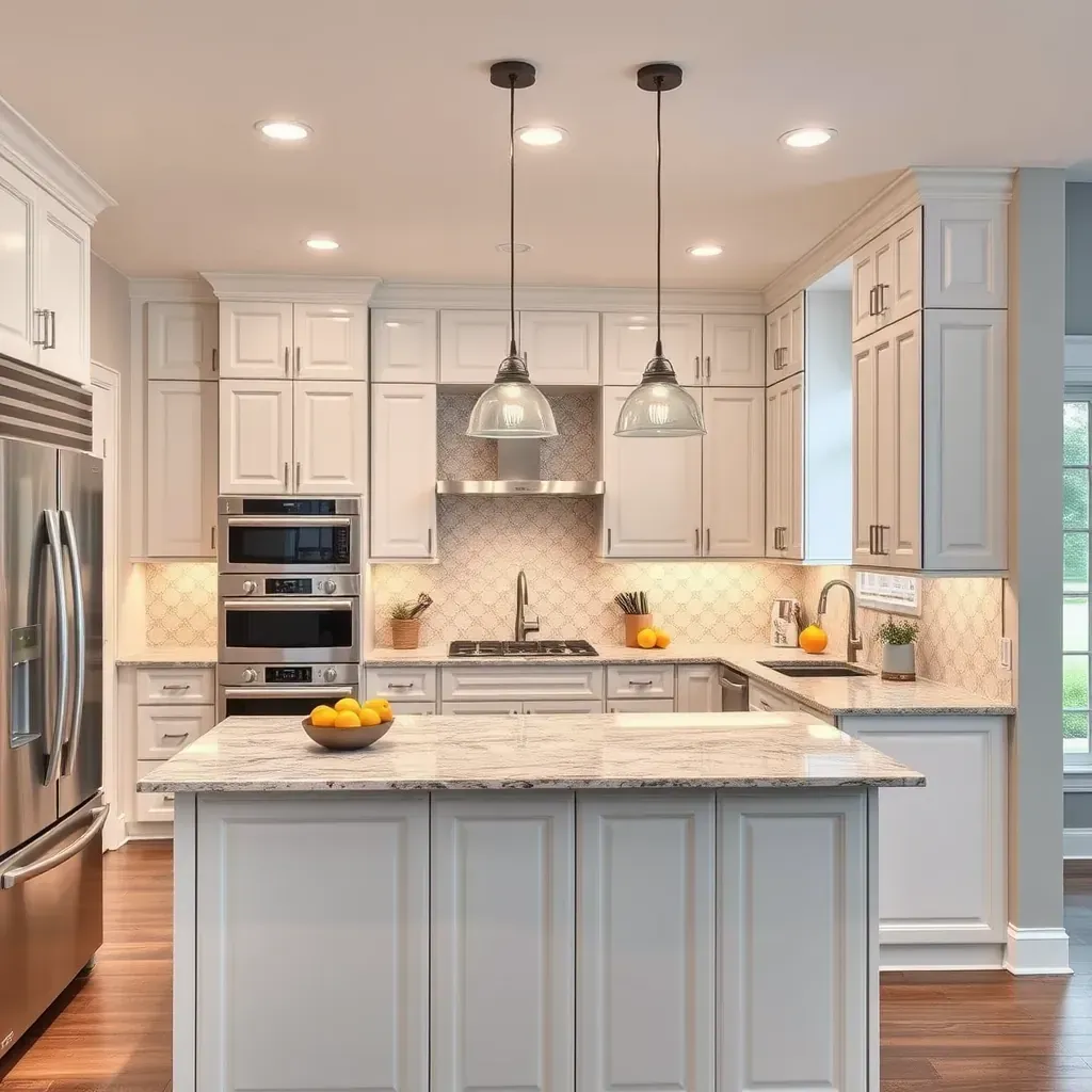 Spacious Huntingtown, MD kitchen with white quartz counters, oak cabinets, stainless steel appliances, and natural light.