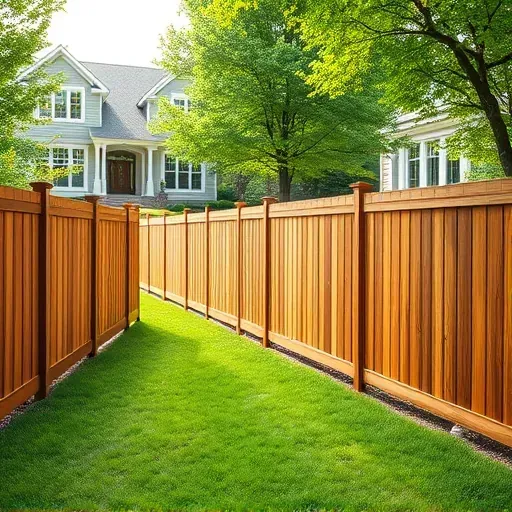 Freshly installed wooden fence in Pasadena Maryland with lush green lawn trees and modern house background