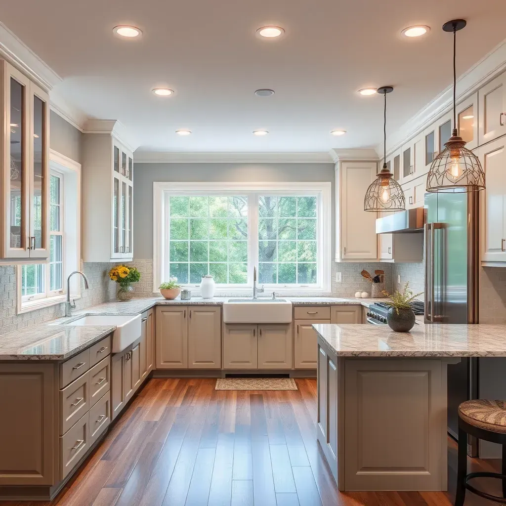 Detailed modern kitchen in Brandywine, MD with sleek cabinets, marble countertops, stainless steel appliances, and stylish lighting.