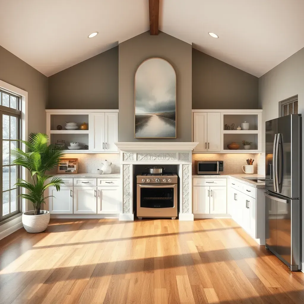 Modern Bowie home renovation with new kitchen appliances, fresh walls, crown molding, and ongoing construction details.
