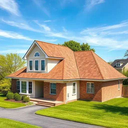 Newly completed asphalt shingle roof on a modern home in Pasadena MD with lush lawn and blue sky