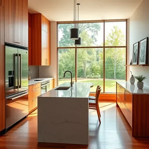 Renovated Fulton Maryland kitchen with quartz countertops, black fixtures, warm wood cabinets, stainless appliances, and natural light