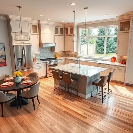Modern kitchen remodel in Highland MD featuring sleek cabinetry, granite countertops, and elegant decor.