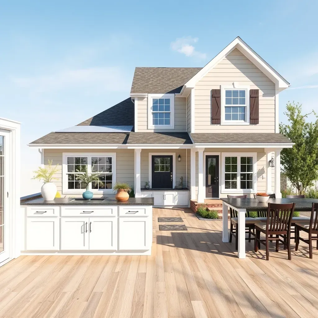 Beautiful Huntingtown, MD home with gray siding, white trim, landscaped yard, new deck, and ongoing renovation details.