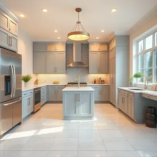 Modern kitchen remodel in Myersville MD with quartz countertops, stainless steel appliances, custom cabinetry, and natural light.