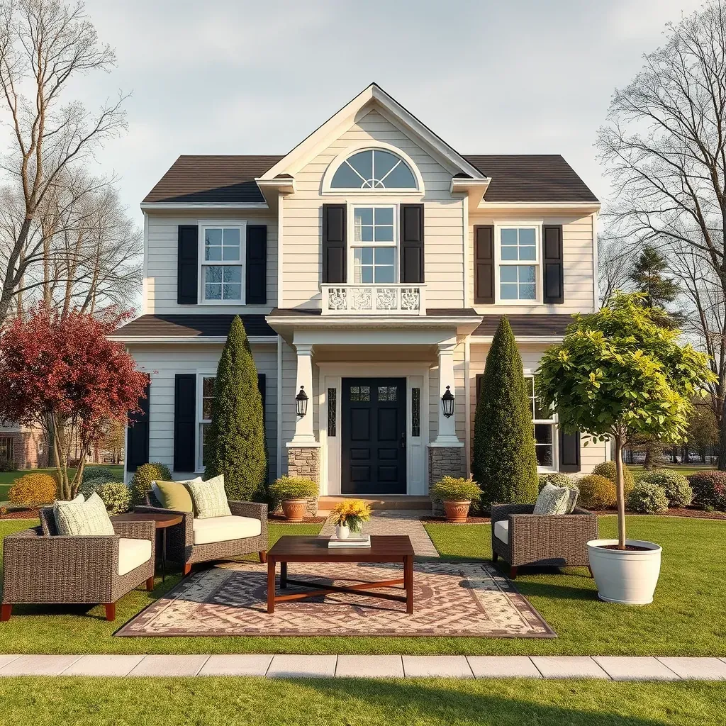 Renovated home in New Market, MD with vibrant siding, new windows, manicured lawn, stone walkway, and fresh exterior updates.