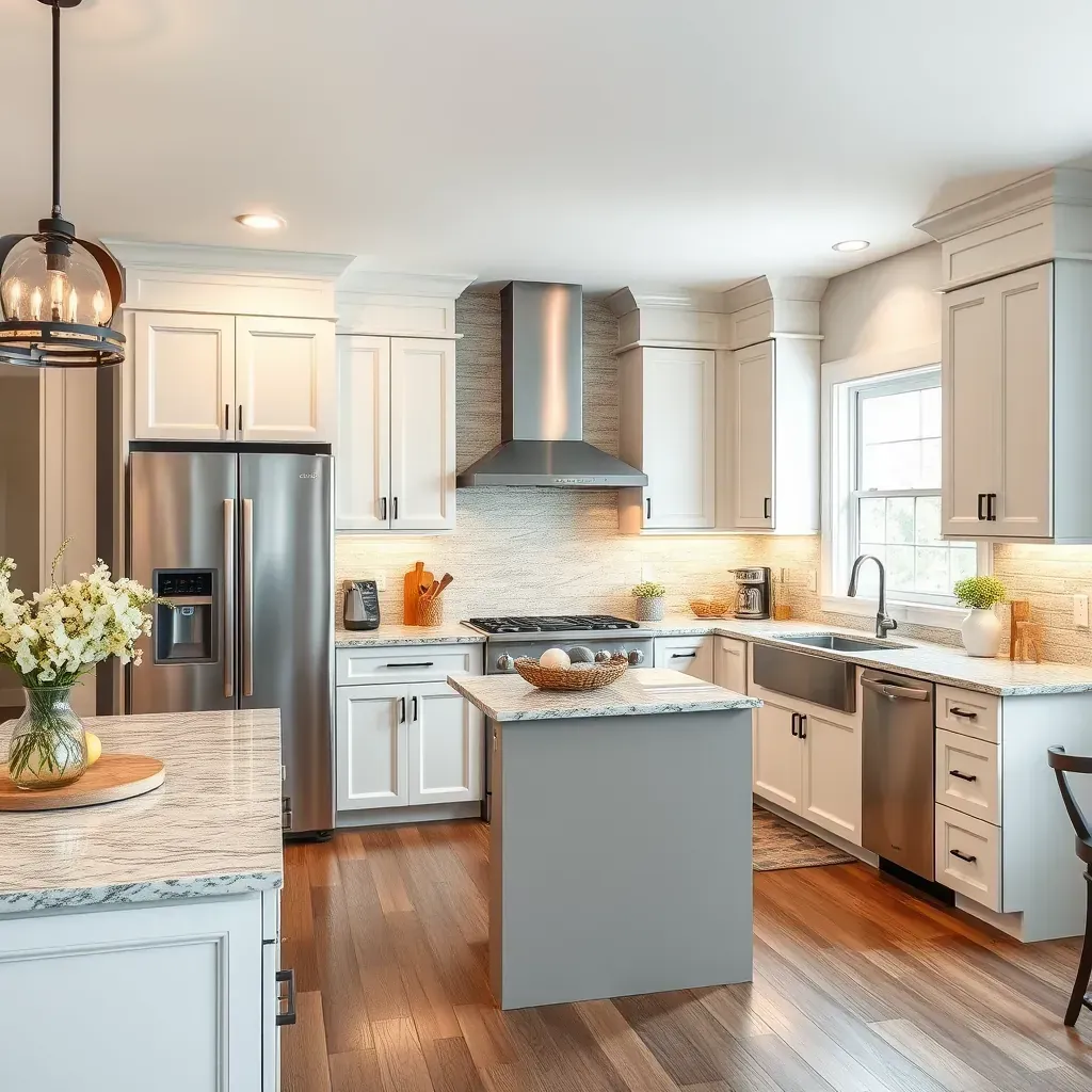 Modern kitchen remodeling in Dayton, MD featuring sleek cabinets, contemporary appliances, and vibrant island décor.