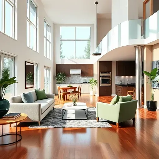 Elegant modern living room in Middletown MD featuring high ceilings, natural light, and stylish furnishings.
