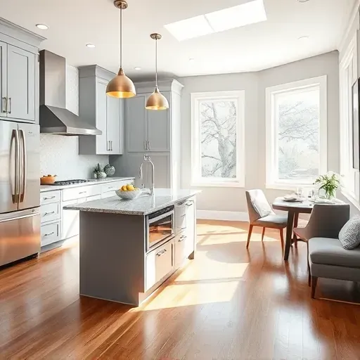 Sleek modern kitchen in Annapolis featuring high-end appliances, custom cabinetry, and a spacious island with elegant decor.