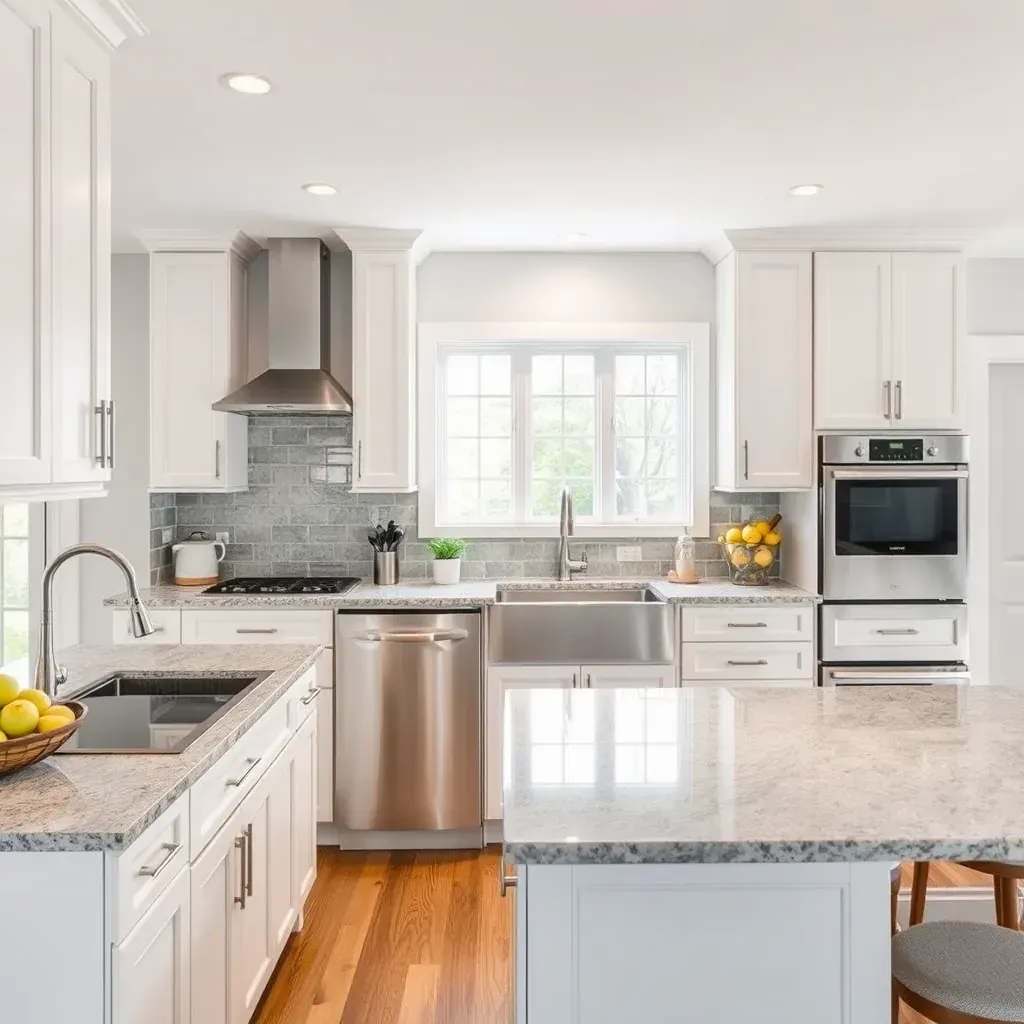 Interior of a modern Marriottsville, MD kitchen renovation with stylish cabinetry, appliances, and renovation materials visible.