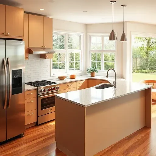 Renovated kitchen in Brandywine MD featuring modern cabinetry, stainless steel appliances, granite countertops, and ample natural light.