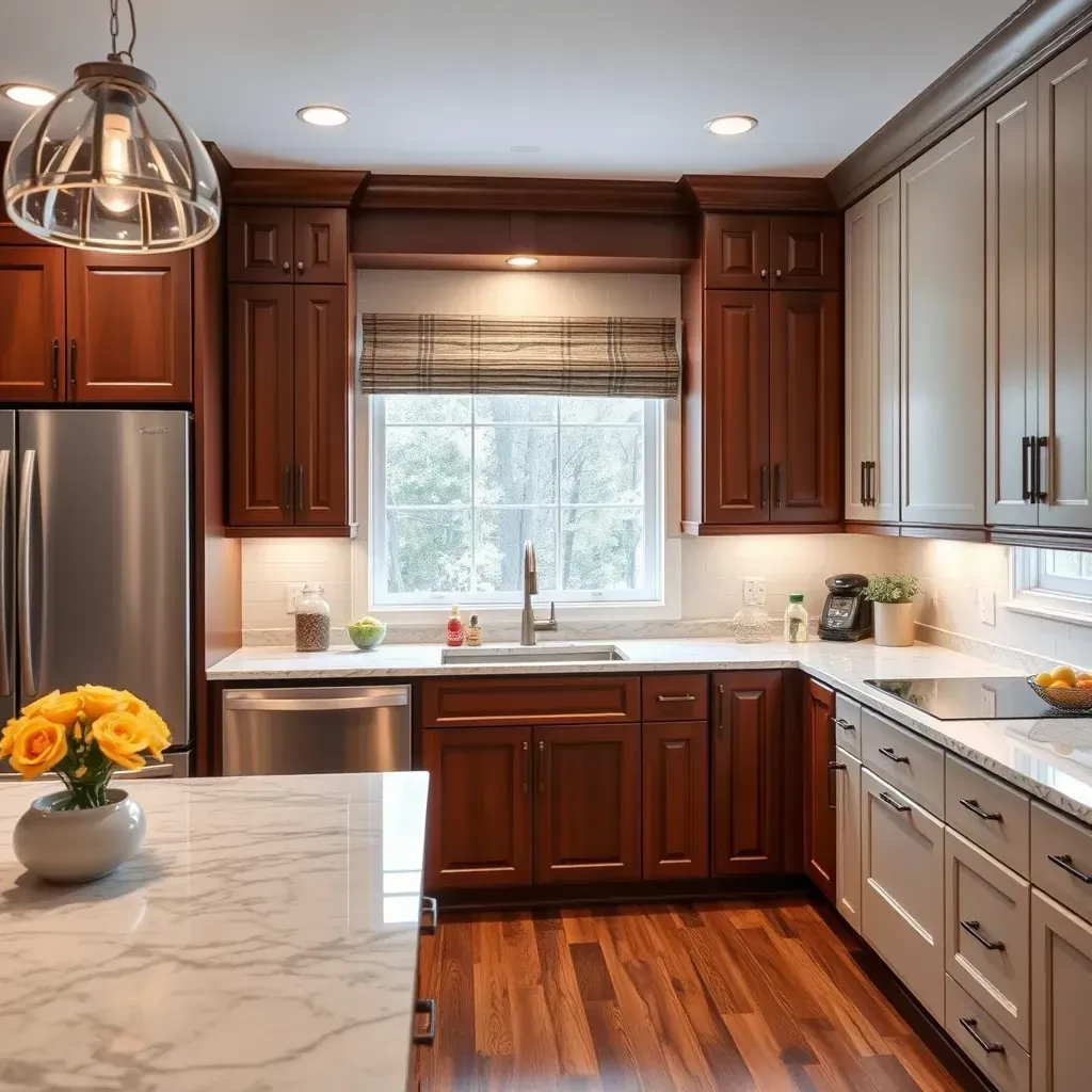 A modern Marriottsville, MD kitchen with sleek cabinets, stainless steel appliances, and bright, natural lighting.