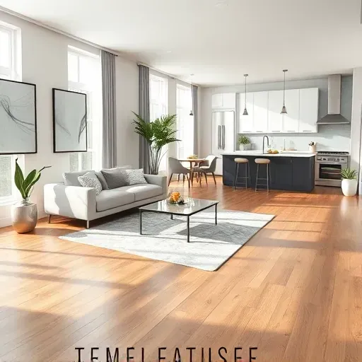Modern living room in Silver Spring MD with sleek furniture, hardwood floors, and natural light from large windows.