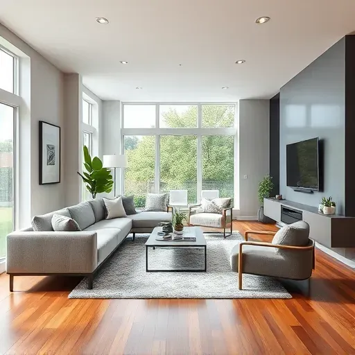 Remodeled living room in Gaithersburg MD features open floor plan, modern furnishings, and natural light with elegant decor.