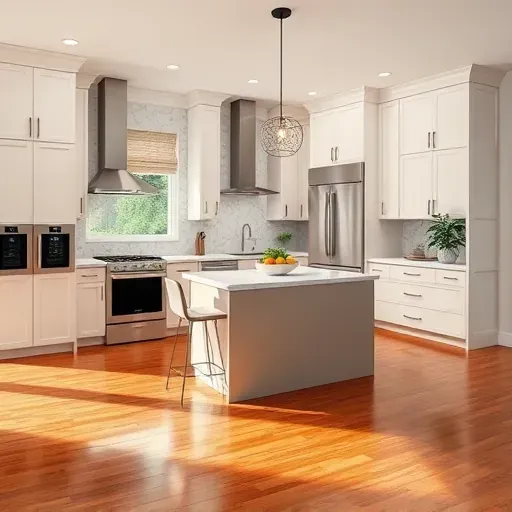 Beautifully remodeled kitchen in Derwood MD featuring modern cabinetry, quartz countertops, and elegant lighting.