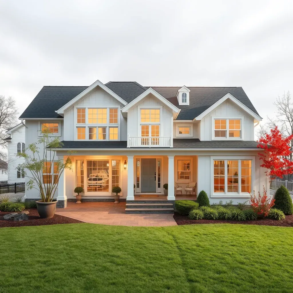 Renovated Brandywine, MD suburban home with modern siding, stone accents, new porch, landscaped yard, and fresh exterior details.