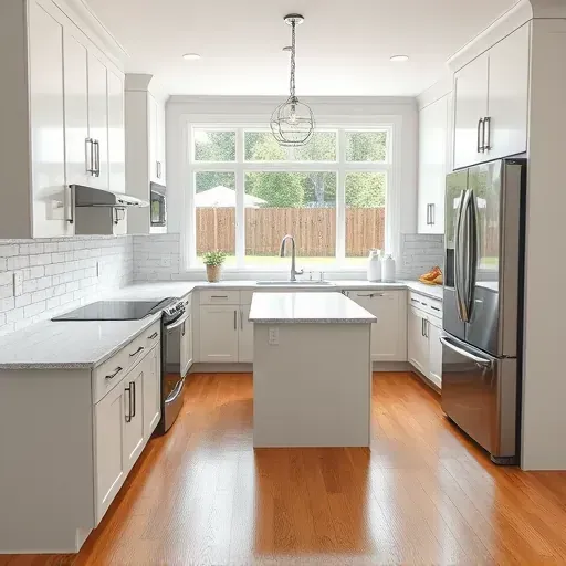Renovated kitchen in Glenel, MD with modern cabinetry, quartz countertops, and spacious island with natural light.