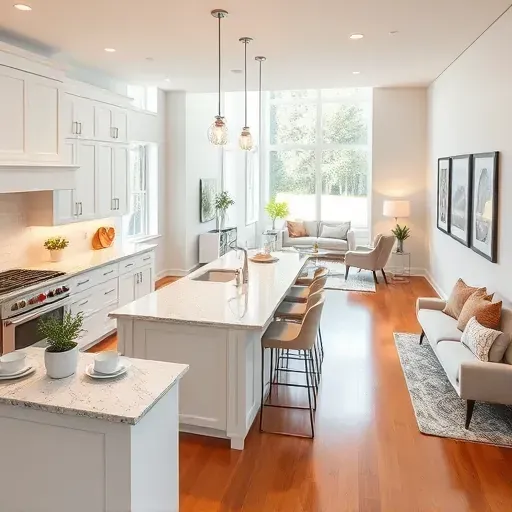 Modern kitchen remodel in Welcome MD with sleek appliances, white cabinetry, granite countertops, and inviting decor.