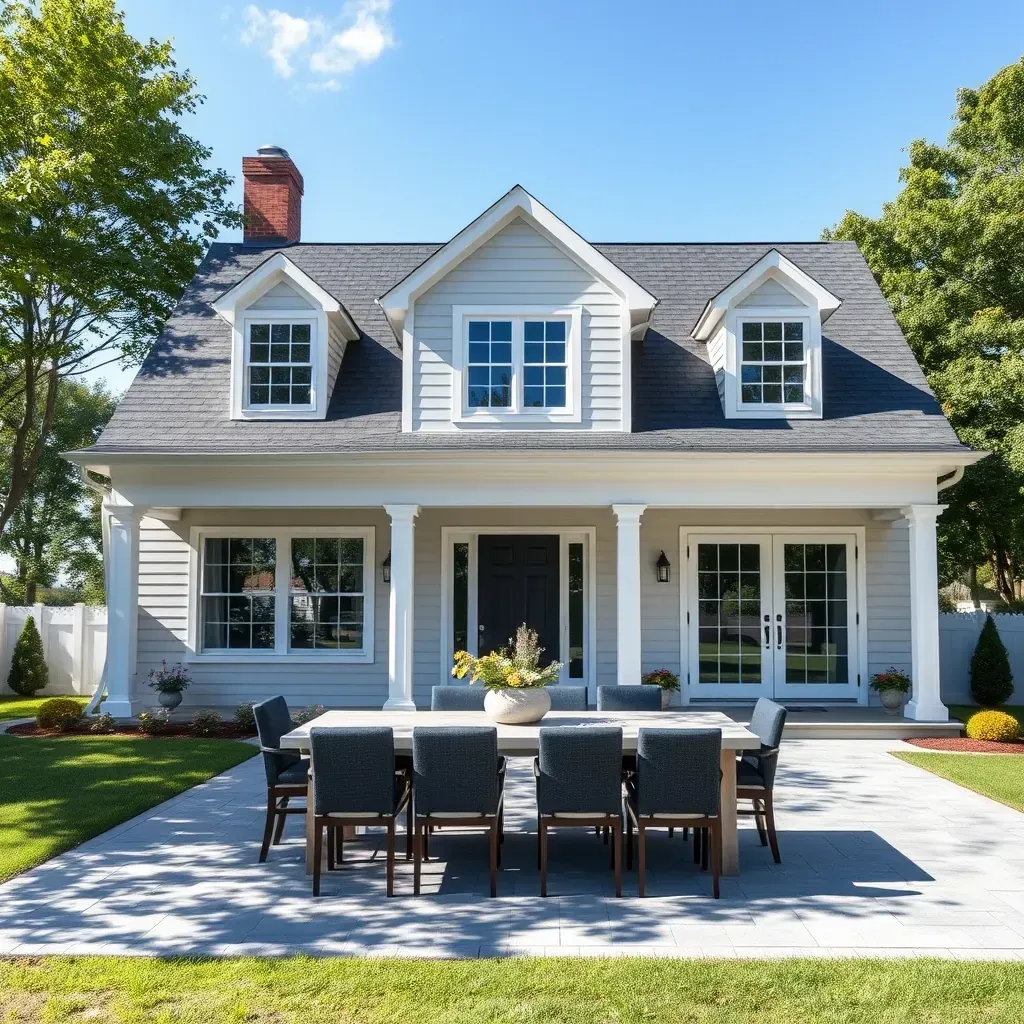 Modern Port Republic, MD home exterior with fresh paint, large windows, new porch decking, landscaped yard, and clean driveway.