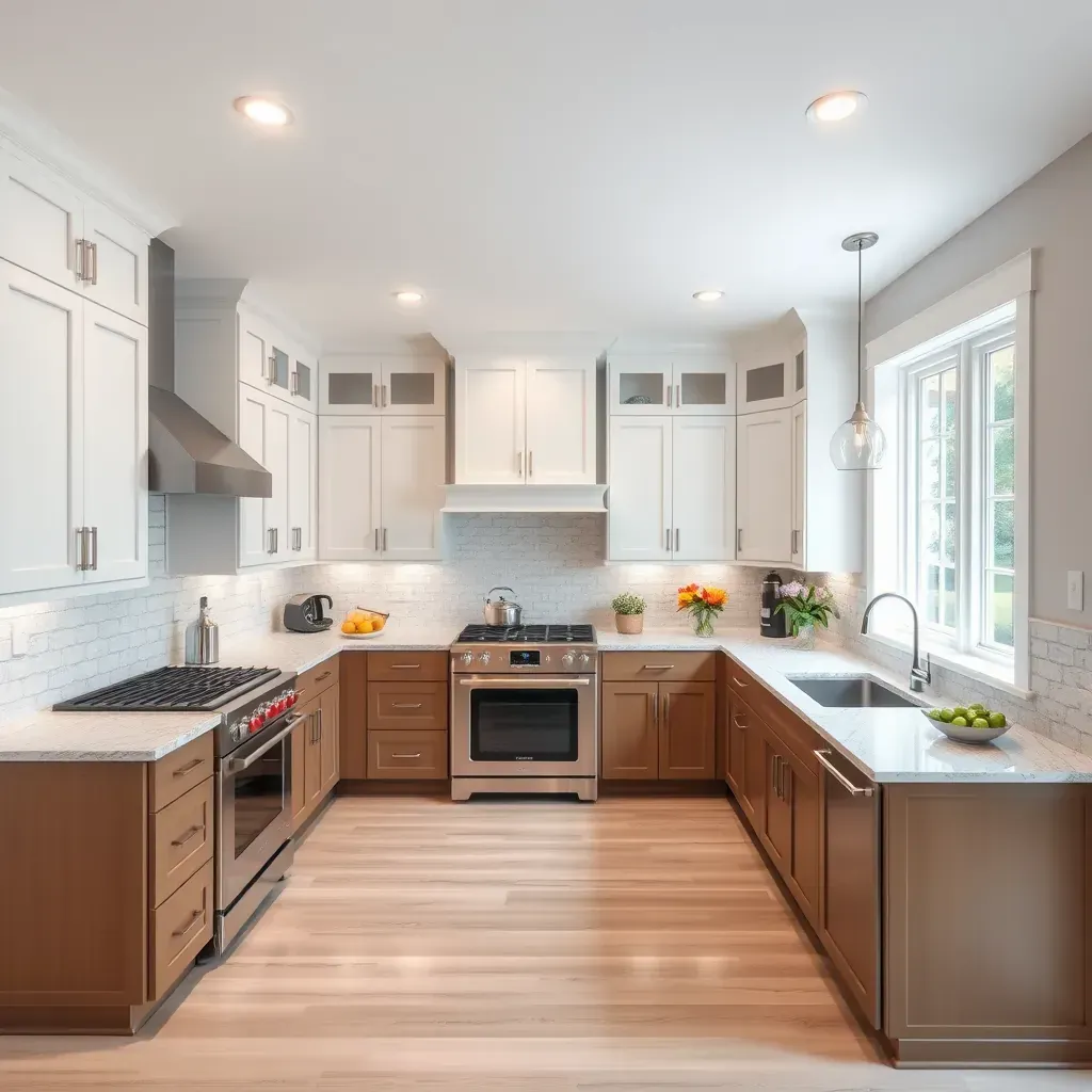 Modern Brandywine kitchen with sleek matte cabinets, quartz countertops, stainless-steel appliances, and warm pendant lighting.
