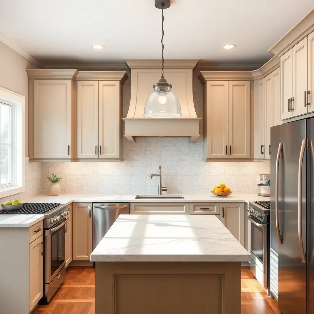 Modern Ijamsville, MD kitchen remodel with sleek cabinets, quartz countertops, stainless appliances, and hardwood floors.