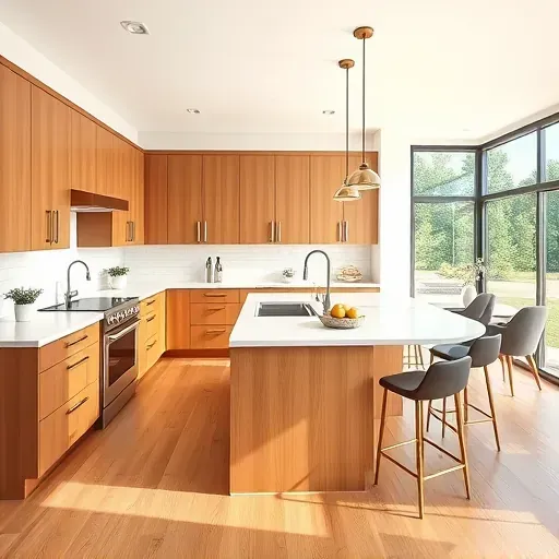 Recently remodeled modern kitchen in New Market MD with warm wood cabinetry stainless steel appliances white quartz countertops and stylish decor