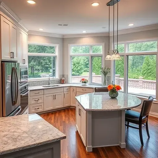 Stylish modern kitchen in Hughesville MD with granite countertops, stainless appliances, and custom cabinets in serene setting.